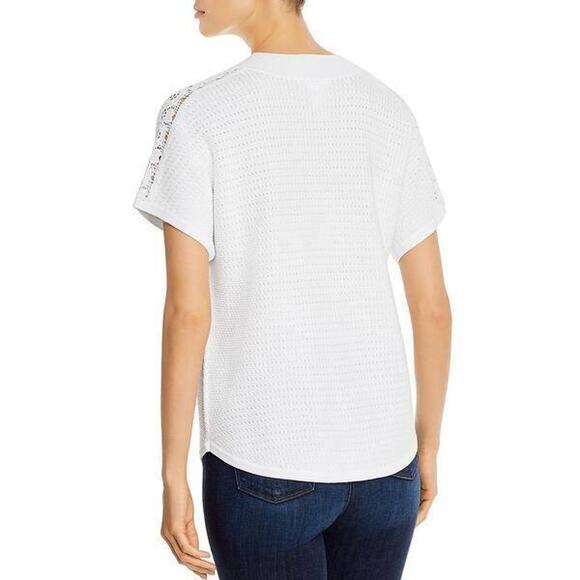 DESIGN HISTORY NEW $108 Crochet-Inset‎ Pointelle Top in White Medium - Picture 2 of 4